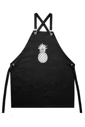 Mutfak Önlüğü Master Chef Ananas Desenli - Tokalı Siyah Önlük