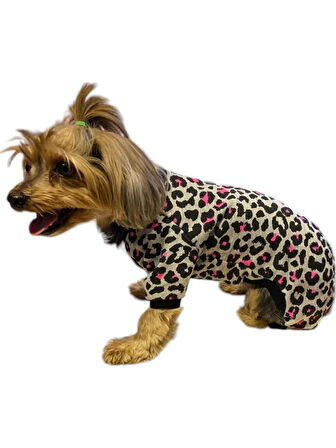 Miniş Pink Leopard Sweatshirt Küçük Irk Köpek Tulumu