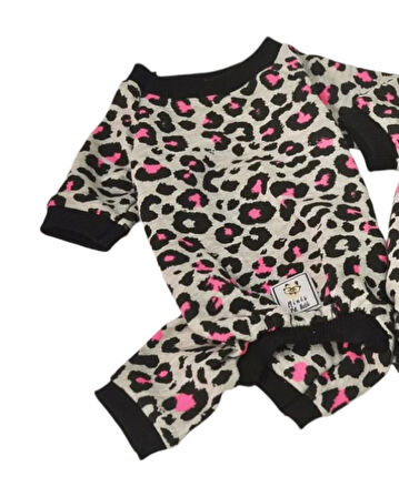 Miniş Pink Leopard Sweatshirt Küçük Irk Köpek Tulumu