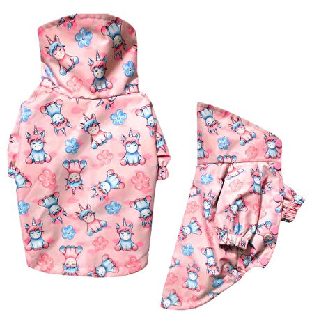 Gedyco Pink Unicorn İçi Penye Küçük Irk Köpek Yağmurluğu