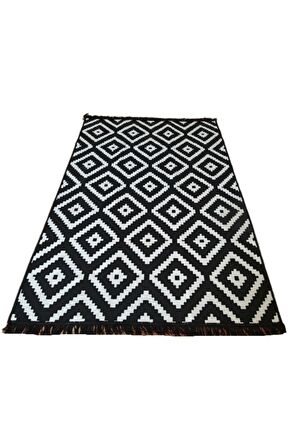 Algelsineve Çift Taraflı Kilim Yolluk - Siyah Beyaz Piramit Desen 80x200