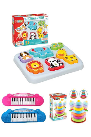 Sesli Ilk Piyanom + Sallanan Halkalar Kule + Sevimli Hayvanlar Bultak Eğitici Set !