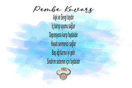 Doğal Taş Pembe Kuvars Çıtır Doğal Taşlı Ayarlanabilir Yüzük