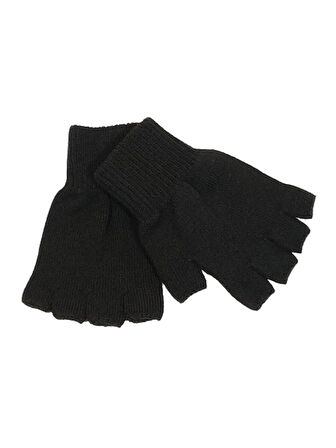 Unisex Çocuk Siyah Parmaksız Kesik Yarım Parmak Kışlık Örme Triko Eldiven 9 - 15 Yaş