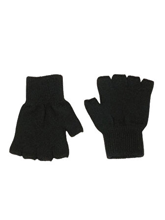 Unisex Çocuk Siyah Parmaksız Kesik Yarım Parmak Kışlık Örme Triko Eldiven 9 - 15 Yaş