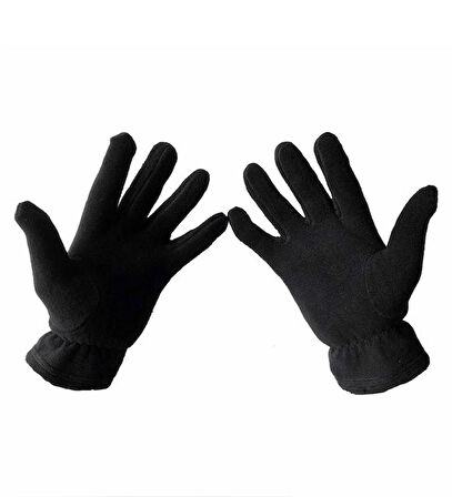 Erkek Siyah Kışlık Polar Eldiven - Polar Bere - Polar Boyunluk 3'lü Set