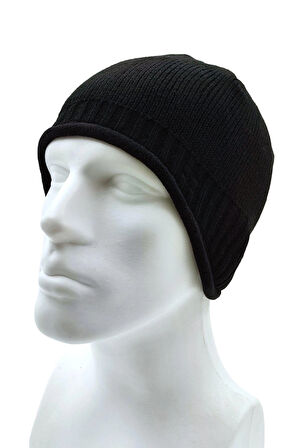 Siyah Kışlık Içi Polarlı Kulaklıklı Bere Winter Beret
