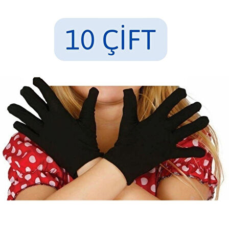 Siyah Renk 10 Çift 6 - 9 Yaş Unisex Çocuk & Bando & Pandomim & Gösteri & Merasim Eldiveni & 23 Nisan & 19 Mayıs & 29 Ekim