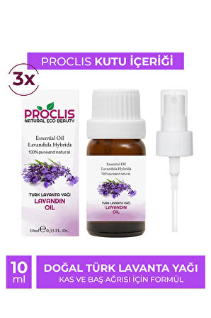 PROCLİS Türk Lavanta Yağı,%100 Doğal Bitkisel Uçucu Yağ, Lavandin Oil, 3'lüi Set 3x10 ml