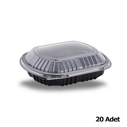 Şeffaf Kapaklı Sıcak Soğuk Isıya Dayanıklı Yemek Salata Kabı Kutusu - Kare - 21x25 Cm. - 50 Adet