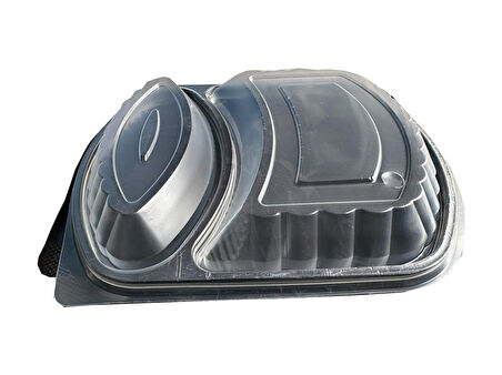 Şeffaf Kapaklı Sıcak Soğuk Isıya Dayanıklı Yemek Salata Kabı - 2 Bölmeli - 21x25 Cm. - 30 Adet