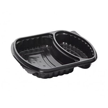 Şeffaf Kapaklı Sıcak Soğuk Isıya Dayanıklı Yemek Salata Kabı - 2 Bölmeli - 21x25 Cm. - 30 Adet