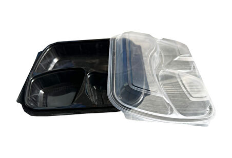 Şeffaf Kapaklı Sıcak Soğuk Isıya Dayanıklı Yemek Salata Kabı - 3 Bölmeli - 21x25 Cm. - 30 Adet