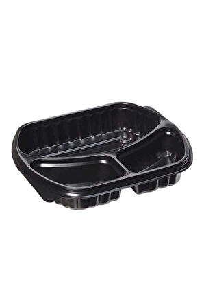 Şeffaf Kapaklı Sıcak Soğuk Isıya Dayanıklı Yemek Salata Kabı - 3 Bölmeli - 21x25 Cm. - 30 Adet