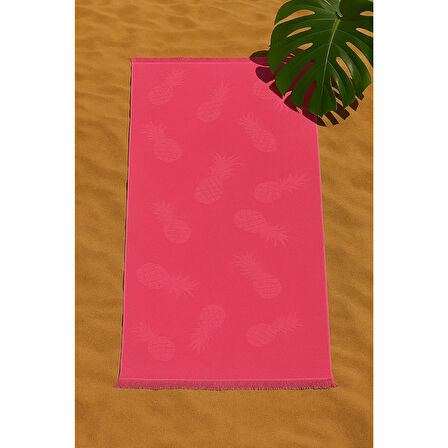 Ananas Desenli Bambu Pamuk Plaj Havlusu 80x150 cm Deniz Havlusu Fuşya