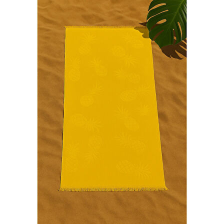 Ananas Desenli Bambu Pamuk Plaj Havlusu 80x150 cm Deniz Havlusu Sarı