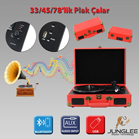 Nostaljik Pikap Plakçalar 33-45-78 Lik Plak Uyumlu Plak Çalar Bluetooth lu Aux Usb girişli Mp3 Çalar