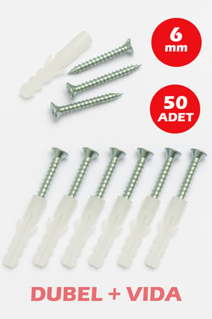6mm Plastik Dübel + Vida Seti 50 Adet