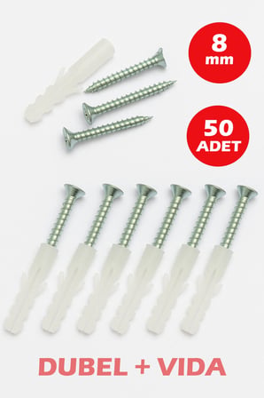 8mm Plastik Dübel + Vida Seti 50 Adet