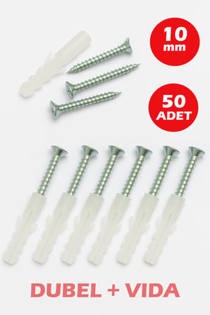 10mm Plastik Dübel + Vida Seti 50 Adet