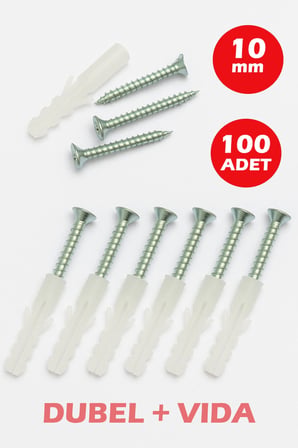 10mm Plastik Dübel + Vida Seti 100 Adet