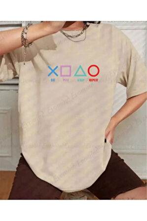 malkoçbey play game baskılı oversize unisex basic t-şihirt