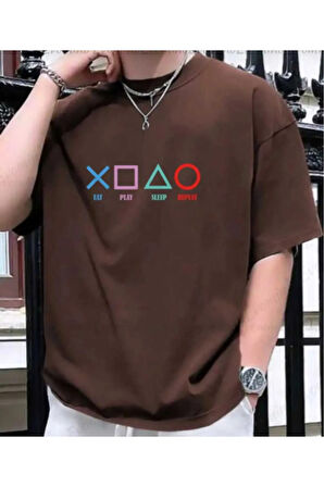 malkoçbey play game baskılı oversize unisex basic t-şihirt