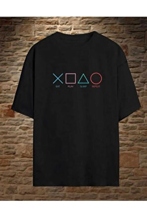 malkoçbey play game baskılı oversize unisex basic t-şihirt