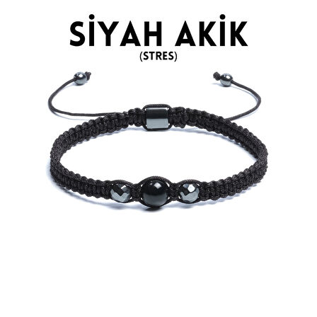 Siyah Akik, Hematit Bileklik - Pelo Black Bileklik - Tasarım Bileklik 8mm 6mm Ayarlanabilir