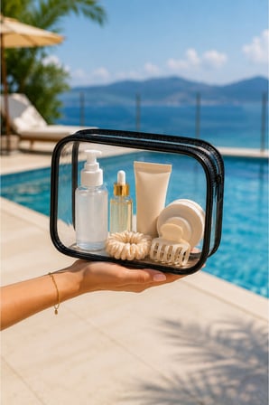 Bej Su Geçirmez Şeffaf Plaj Çantası – Tatil İçin Organizer