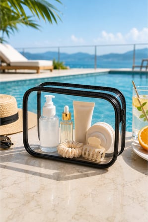 Bej Su Geçirmez Şeffaf Plaj Çantası – Tatil İçin Organizer