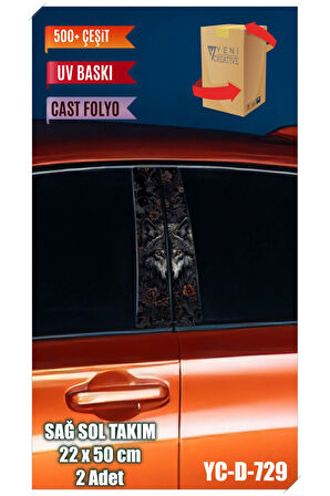 Araç Kapı Direk Kaplama Folyosu Kurt Desenli (SAĞ SOL TAKIM) (2 ADET) - 22x50 Cm