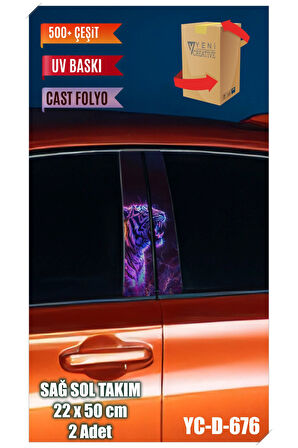 Araç Kapı Direk Kaplama Folyosu Kaplan Desenli (SAĞ SOL TAKIM) (2 ADET) - 22x50 Cm