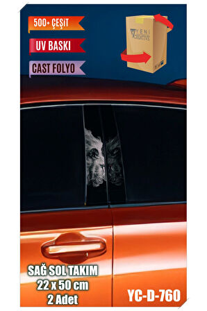 Araç Kapı Direk Kaplama Folyosu Aslan Desenli Uyumlu (SAĞ SOL TAKIM) (2 ADET) - 22x50 Cm