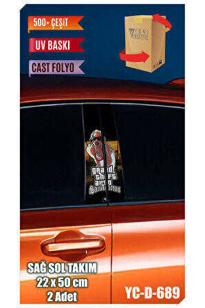 Araç Kapı Direk Kaplama Folyosu Gta San Andreas Desenli (SAĞ SOL TAKIM) (2 ADET) - 22x50 Cm