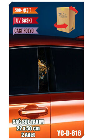 Araç Kapı Direk Kaplama Folyosu Aslan Desenli (SAĞ SOL TAKIM) (2 ADET) - 22x50 Cm