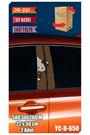 Araç Kapı Direk Kaplama Folyosu Hello Kity & VL Desenli (SAĞ SOL TAKIM) (2 ADET) - 22x50 Cm