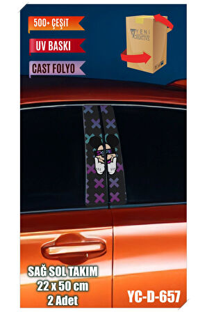 Araç Kapı Direk Kaplama Folyosu Desenli (SAĞ SOL TAKIM) (2 ADET) - 22x50 Cm