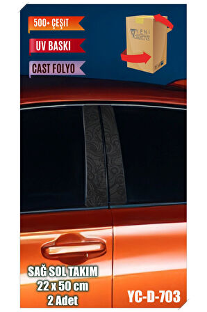 Araç Kapı Direk Kaplama Folyosu Desenli (SAĞ SOL TAKIM) Uyumlu (2 ADET) - 22x50 Cm