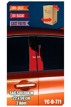 Araç Kapı Direk Kaplama Folyosu Uyumlu Supreme Desenli (SAĞ SOL TAKIM) (2 ADET) - 22x50 Cm