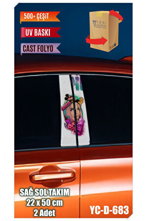 Araç Kapı Direk Kaplama Folyosu Kadın Desenli (SAĞ SOL TAKIM) (2 ADET) - 22x50 Cm