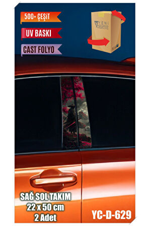 Araç Kapı Direk Kaplama Folyosu Samuray Desenli (SAĞ SOL TAKIM) (2 ADET) - 22x50 Cm