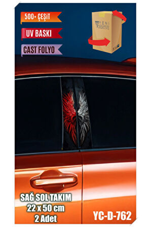 Araç Kapı Direk Kaplama Folyosu Kanat Desenli (SAĞ SOL TAKIM) (2 ADET) - 22x50 Cm