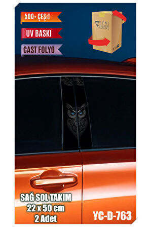 Araç Kapı Direk Kaplama Folyosu Baykuş Desenli (SAĞ SOL TAKIM) (2 ADET) - 22x50 Cm