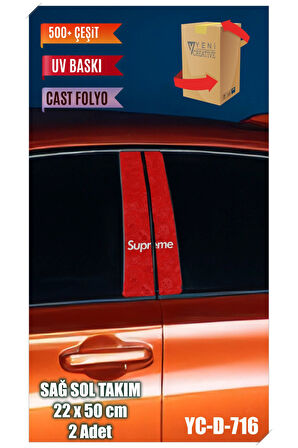 Araç Kapı Direk Kaplama Folyosu Uyumlu Supreme Desenli (SAĞ SOL TAKIM) (2 ADET) - 22x50 Cm