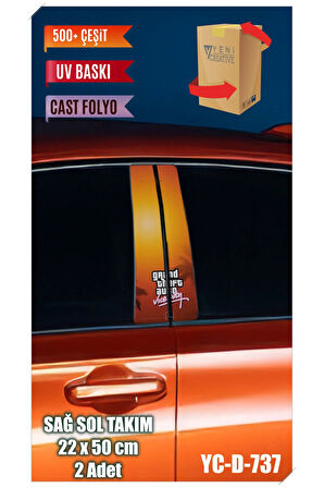 Araç Kapı Direk Kaplama Folyosu Gta Vice City Desenli (SAĞ SOL TAKIM) (2 ADET) - 22x50 Cm