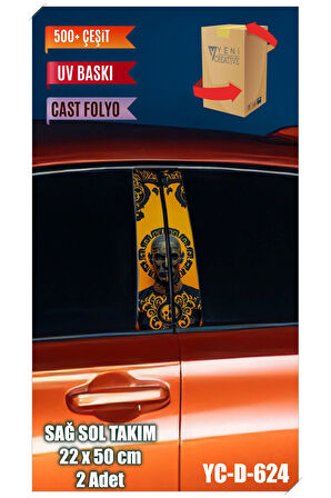 Araç Kapı Direk Kaplama Folyosu Desenli (SAĞ SOL TAKIM) (2 ADET) - 22x50 Cm