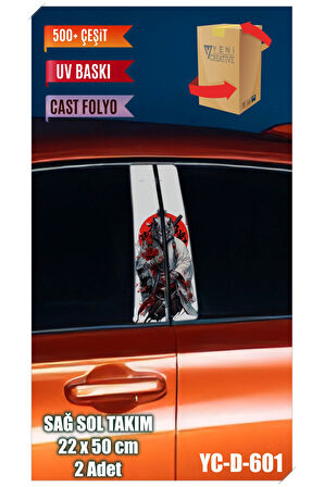 Araç Kapı Direk Kaplama Folyosu Kurt Desenli (SAĞ SOL TAKIM) (2 ADET) - 22x50 Cm