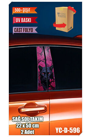 Araç Kapı Direk Kaplama Folyosu Kaplan Desenli (SAĞ SOL TAKIM) (2 ADET) - 22x50 Cm