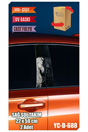 Araç Kapı Direk Kaplama Folyosu At Desenli (SAĞ SOL TAKIM) (2 ADET) - 22x50 Cm